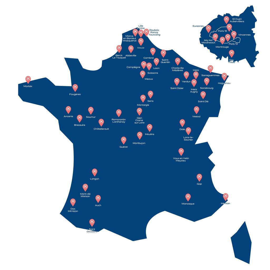 Carte de France implantations ixina villes disponibles 